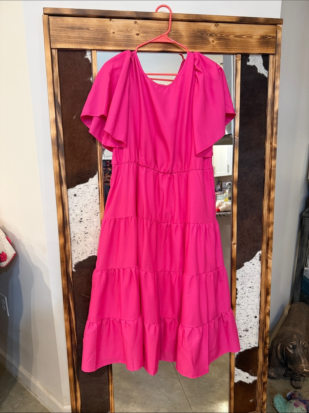 Women's Flutter Sleeve Midi Dress - Hot Pink